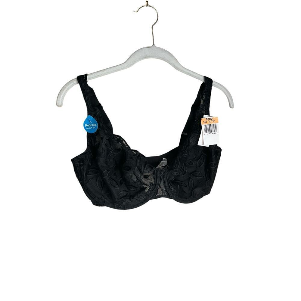 Bali Lace Desire Minimizer Underwire Bra Semi Sheer 3373 Black Women Sz 36DD NEW